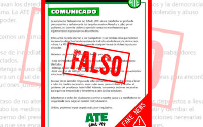 ATE fue acusado de golpista por una imagen apócrifa que circuló en redes con su membrete y aclaró: «Este supuesto comunicado es falso»