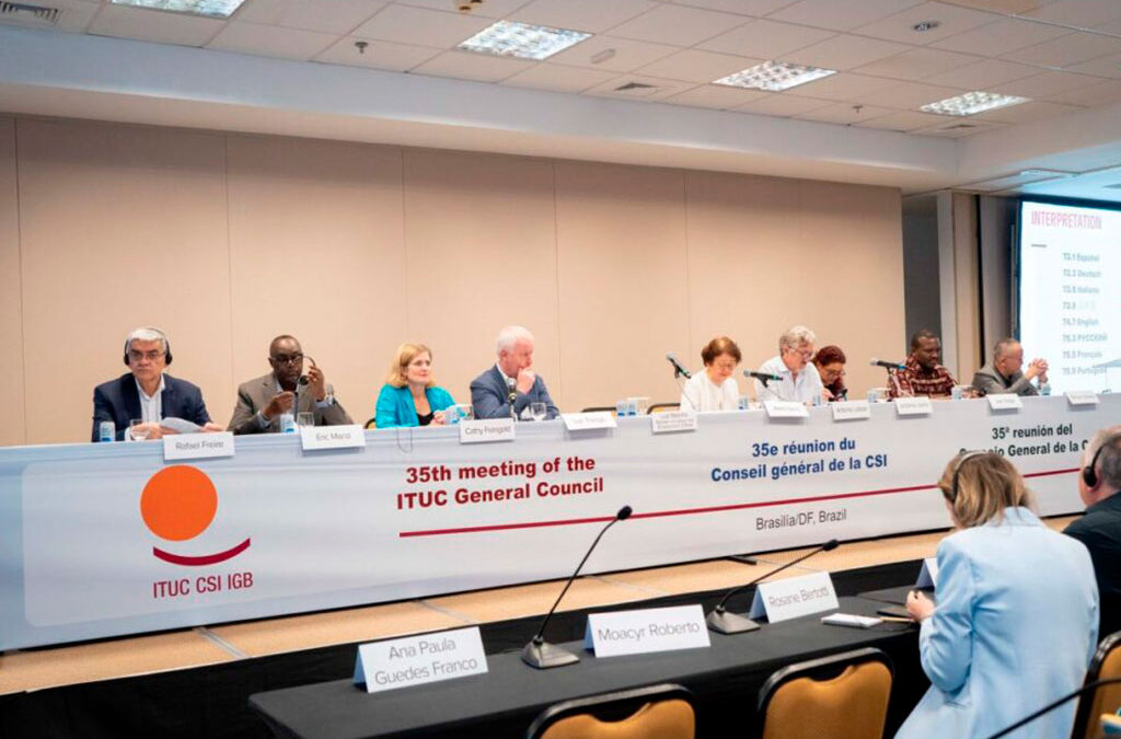 Líderes sindicales debaten justicia social y cambio climático en la 35ª reunión del Consejo General de la CSI en Brasilia