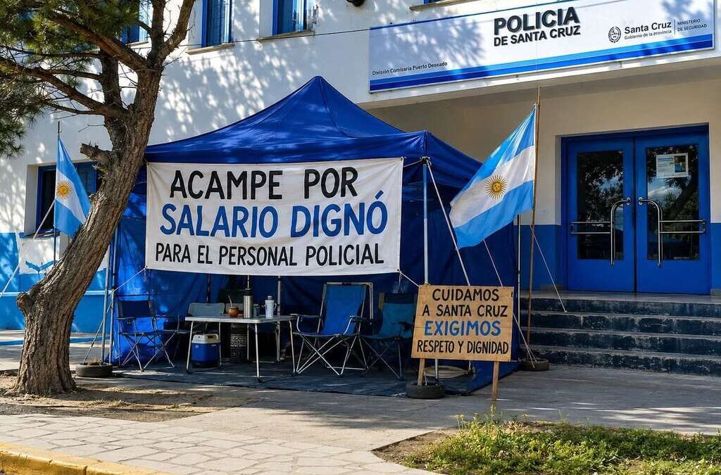 Tensión en Santa Cruz: policías cumplen un mes de acampe frente a la gobernación y rechazan 11 ofertas salariales